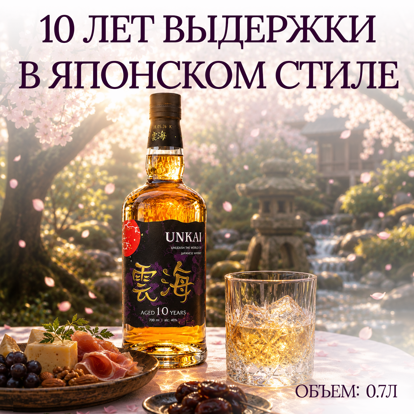 Выдержанный 10-летний купажированный виски, созданный на основе японских зерновых и солодовых дистиллятов. Название Unkai переводится как &laquo;море облаков&raquo; и отражает японский подход к созданию мягких и гармоничных напитков.